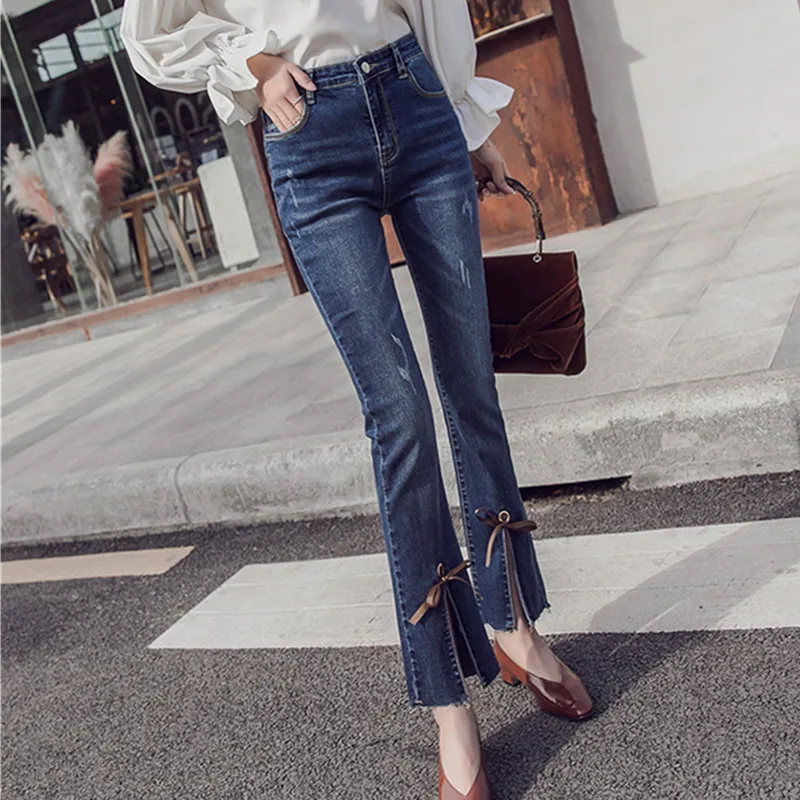 2018 Весенняя мода Высокая талия девять очков микро динамик тонкие ковбойские