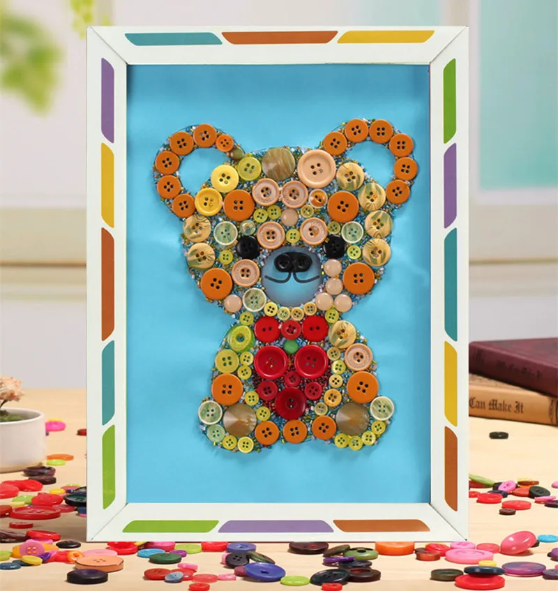 Happyxuan 3 шт. пуговицы картины с рамкой ручной работы художественные поделки DIY игрушки Дети творческие дошкольного образования материалы бумага