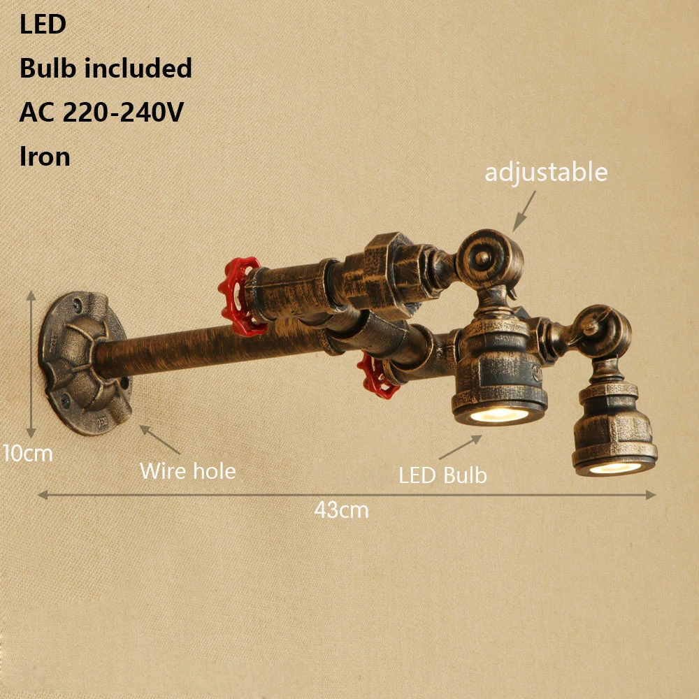 Ретро Железный водопровод настенный светильник винтажный точечный светодиодный
