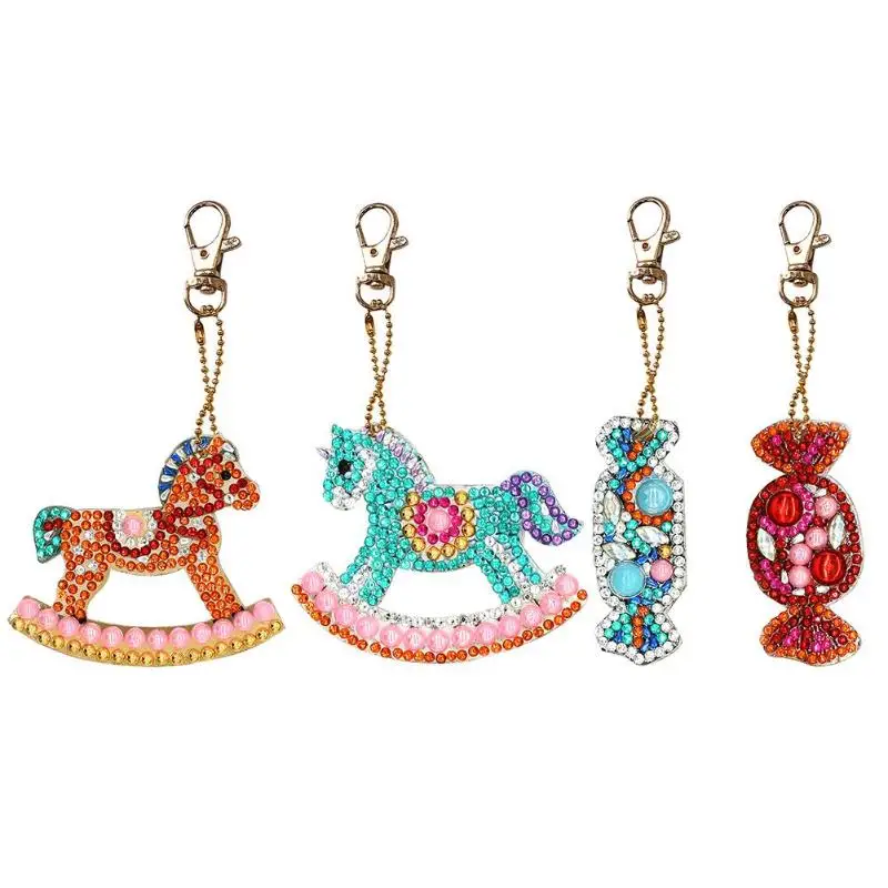 4pcs 3/4/5 шт DIY специальные стразы картина брелок мультфильм сова торт Для женщин сумка кулон, кольцо для ключей, держатель для ювелирный брелок для ключей подарки - Цвет: 4pcs