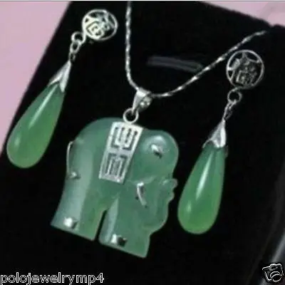 Набор ювелирных изделий с подвеской в виде слона из зеленого нефрита серьги