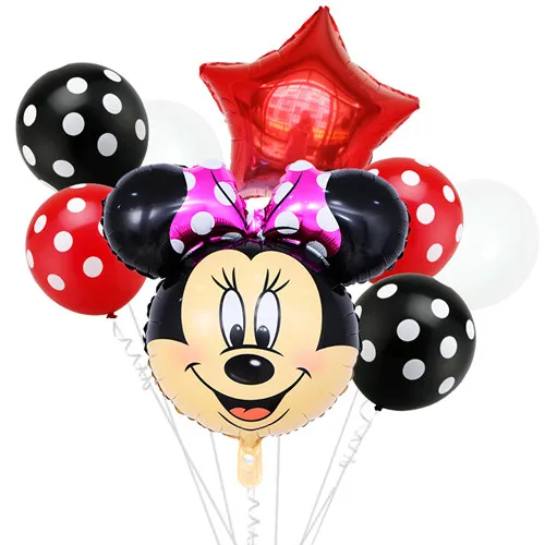 pink Minnie 8 шт. 18 дюймов Минни Микки Маус голова С Днем Рождения Фольга шар украшения мультфильм вечерние принадлежности 2,8 г волна точка латексный шар - Цвет: pink Minnie