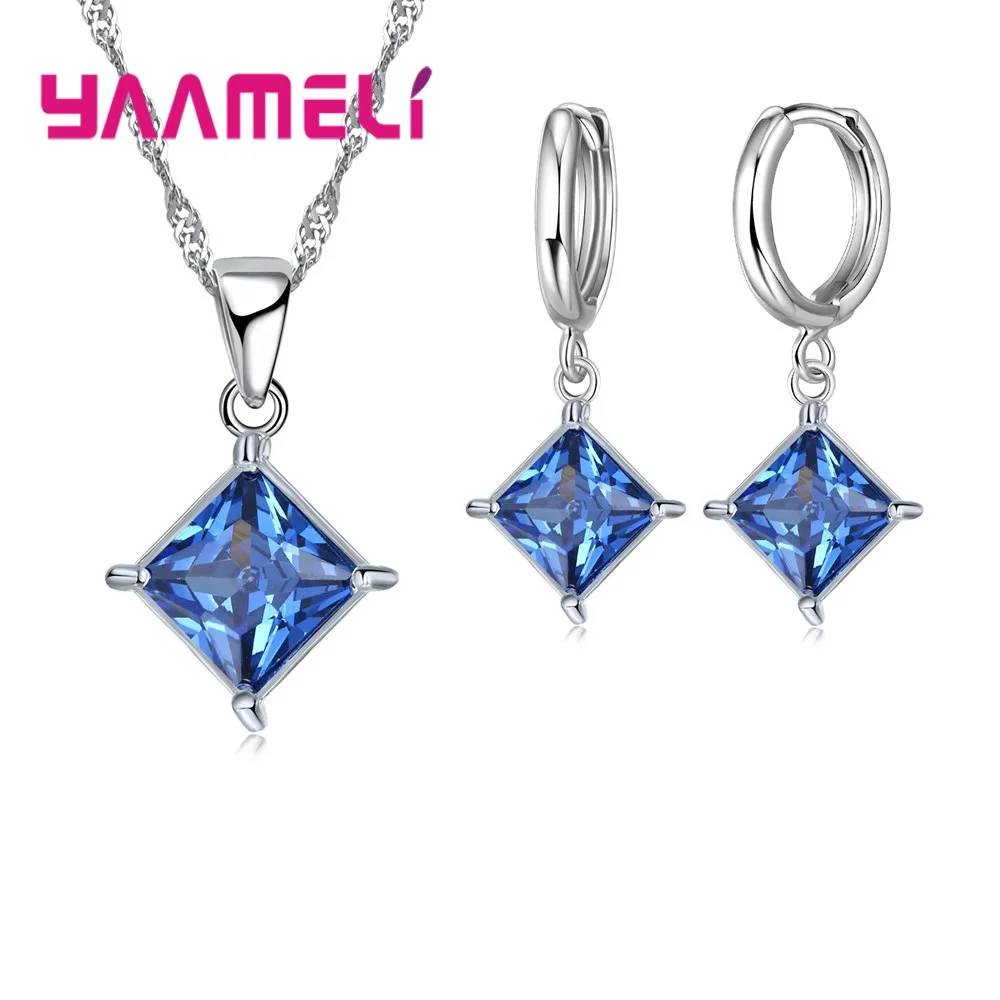 Кулон и серьги из серебра 925 пробы с квадратными фианитами|jewlery sets|necklace and
