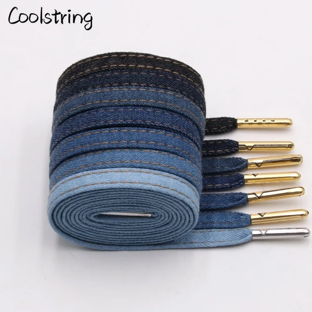 Coolstring 8 мм Премиум плоские джинсовые шнурки металлические Aglet классические шнурки подгонять ваши ноги синий черный шнурки для кроссовок