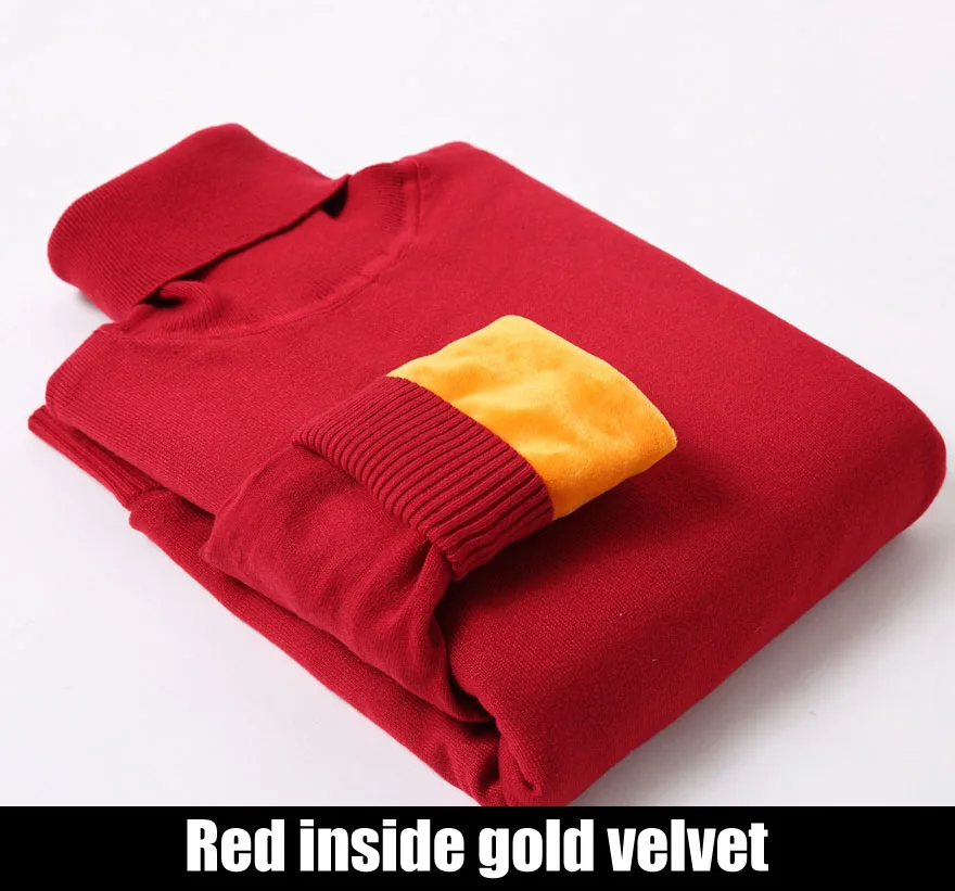 plus velvet red Новинка, зимний мужской свитер, Мужская водолазка, Одноцветный Повседневный свитер, мужской тонкий вязаный плюс бархатный Толстый Пуловер - Цвет: plus velvet red