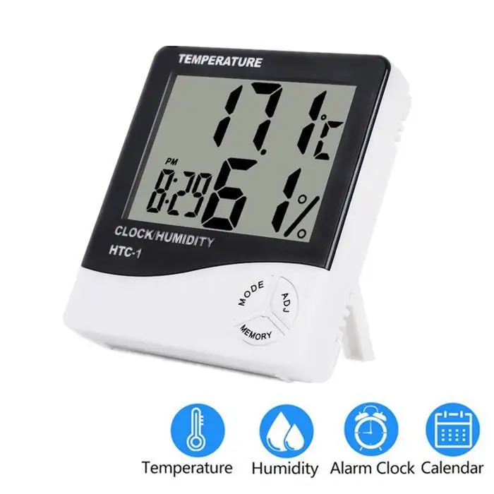 Square Large Screen Digital Thermometer Hygrometer AAA 1.5V With Alarm 5%RH 1% Clock Multifunction in one. | Электроника