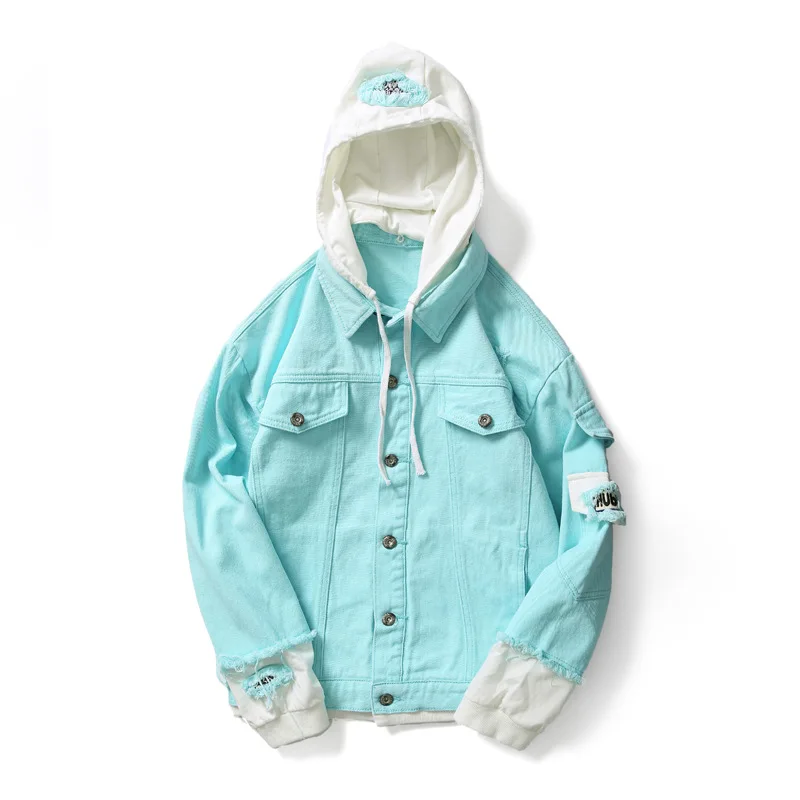 Осень Новинка Верхняя одежда с капюшоном джинсовая куртка для мужчин модные