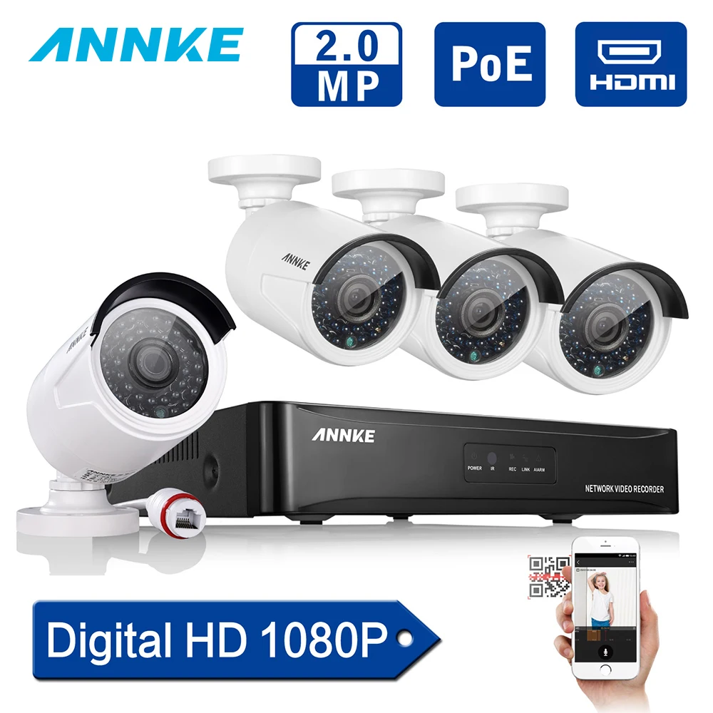 ANNKE 4CH 1080 P CCTV системы POE NVR видео выход 4 шт. 3000TVL 2.0mp IP камера дома безопасности
