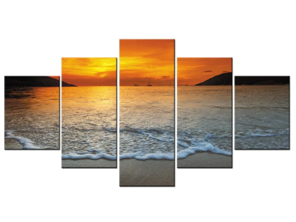 

5 Панель плакат современного искусства стены отпечатки закат картина Гостиная домашний декор пляж морской фотографии в рамке J009-046