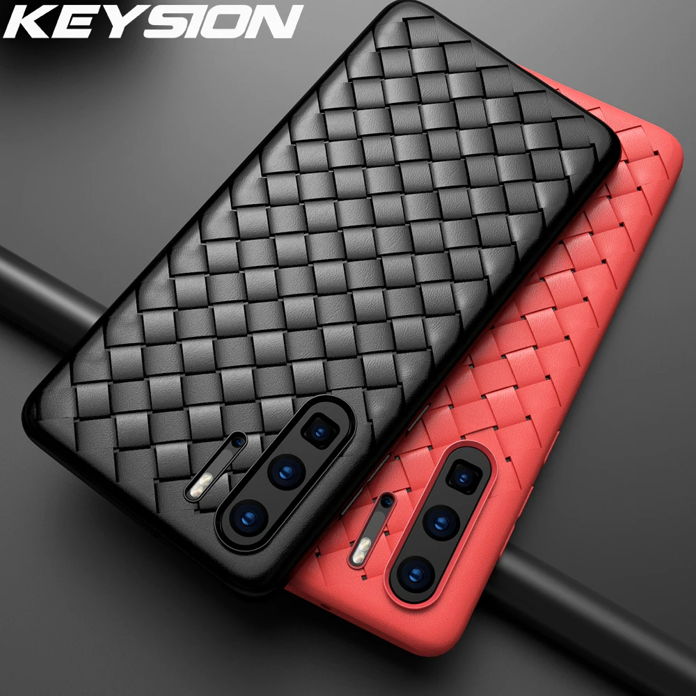 KEYSION Super Soft Phone Case For Huawei P30 Pro P20 Luxury Grid Weaving Mate 20 10 Radiating Cover Silicone |