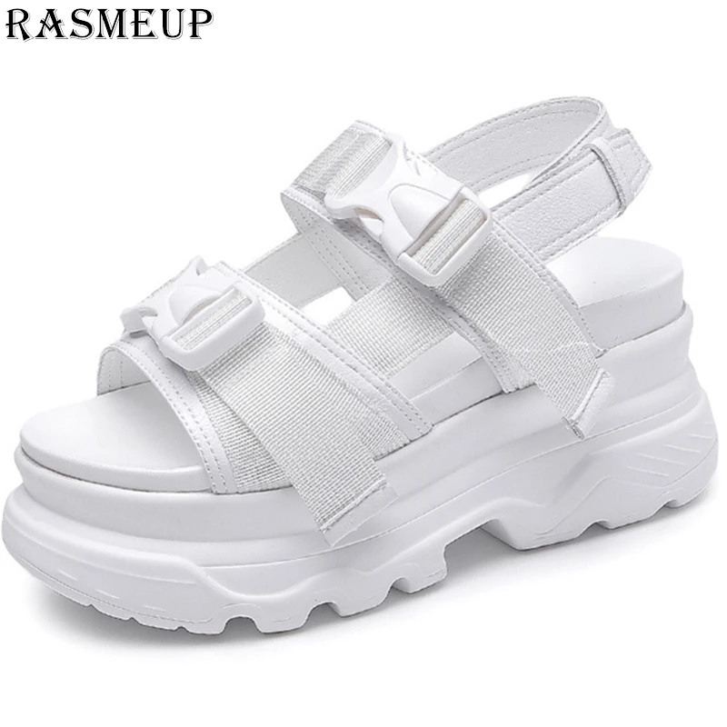 RASMEUP/женские босоножки на платформе; коллекция года; модные летние кожаные женские пляжные сандалии с пряжкой на толстой подошве; повседневная женская обувь на массивном каблуке