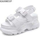 Сандалии RASMEUP женские кожаные на платформе, пляжные босоножки на толстой подошве, с пряжкой, повседневная обувь на массивной подошве, лето, 2019