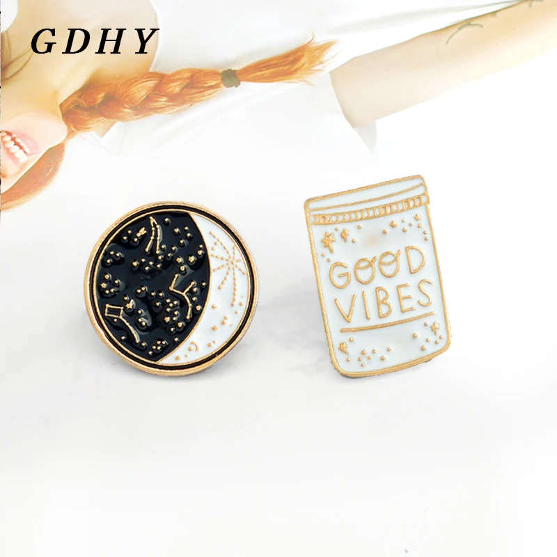 Брошь GDHY из шариков GOOD VIBES в виде бутылки на удачу Мультяшные эмалированные