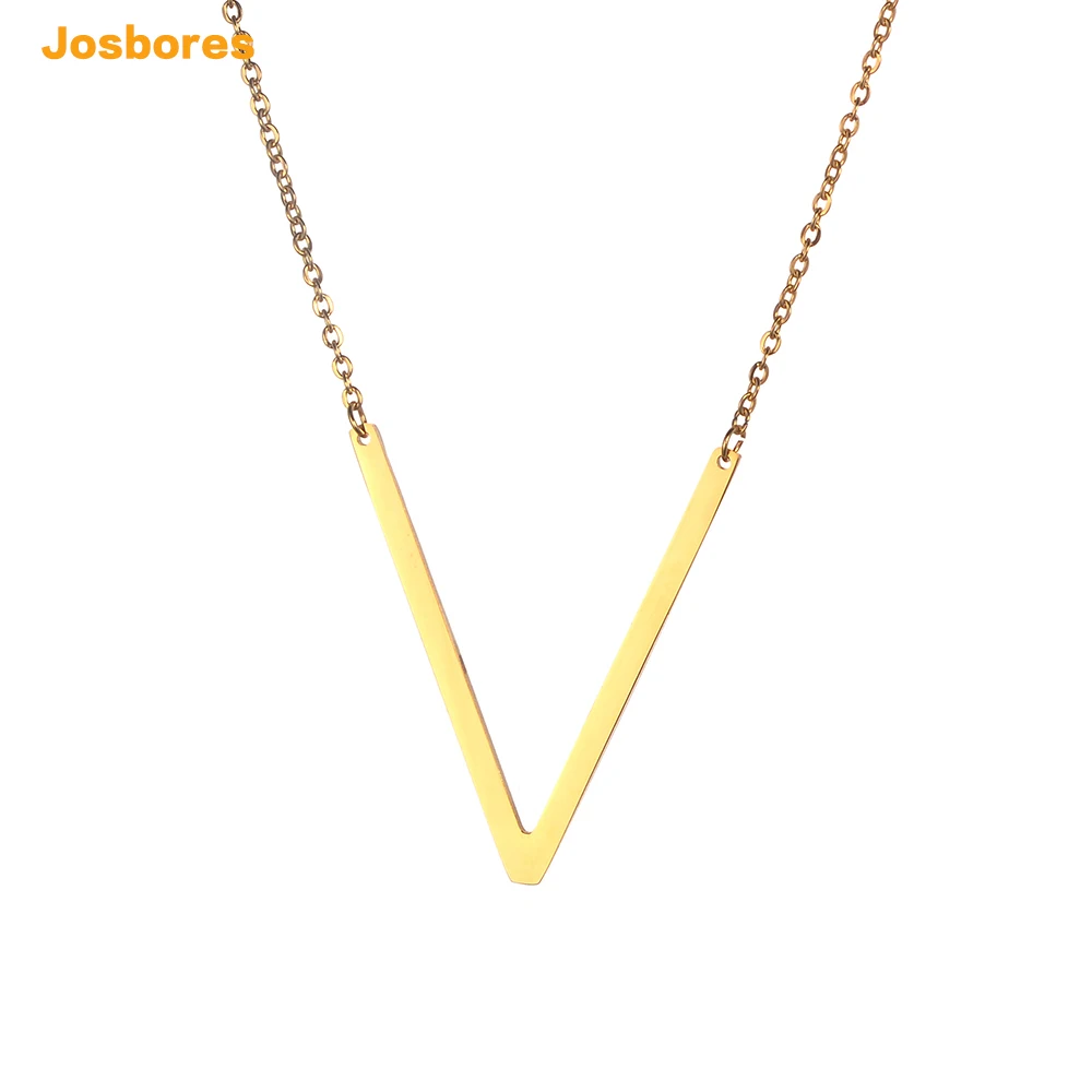 Мода Нержавеющая сталь буквы V Подвески Ожерелья для мужчин Для женщин золото
