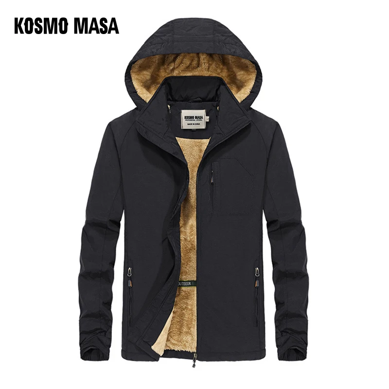 

KOSMO MASA Black Fur Parka Men Coats Winter Jacket Mens Cotton Zipper Military Long Sleeve Hooded Casual Down Parkas 5XL MP027