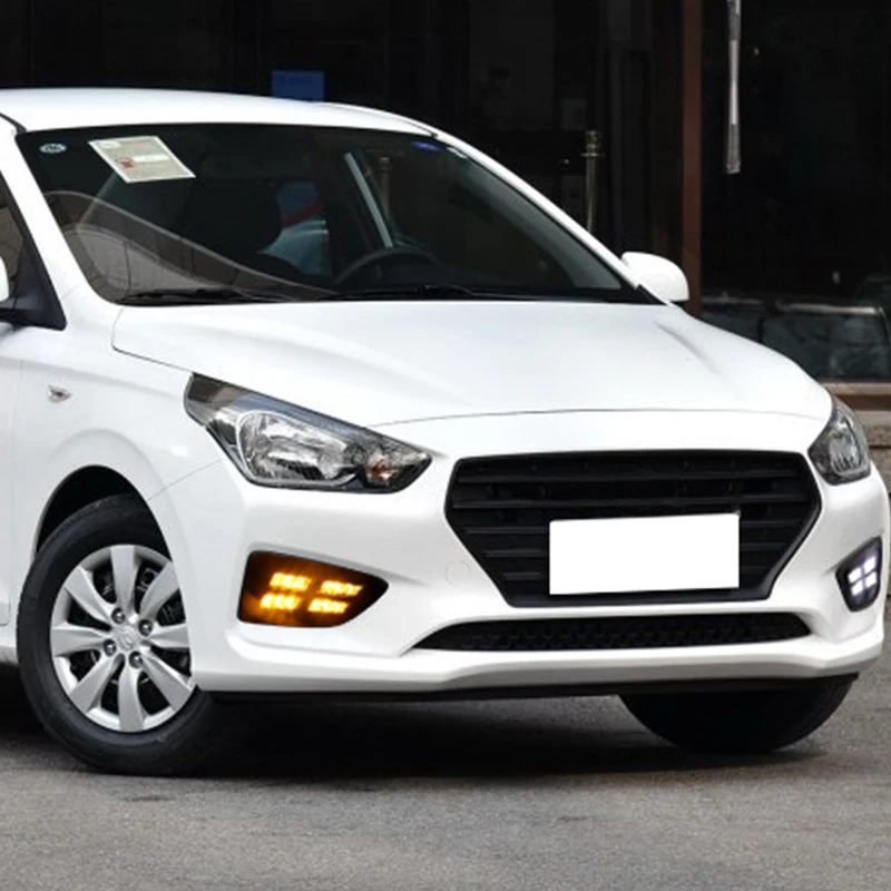 Hlxg СИД drl дневного света для hyundai Verna 2017 2018 с желтыми поворотники + диммер и синий