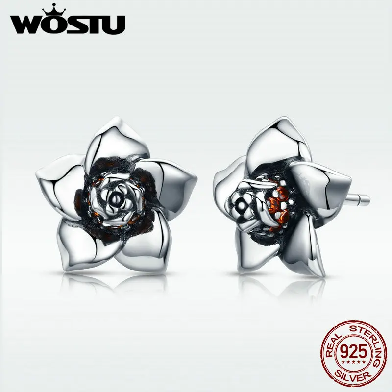 WOSTU, новинка, 925 пробы, серебряные, гардения, цветы, серьги-гвоздики для женщин, Стерлинговое Серебро, ювелирное изделие, подарок для влюбленных, CQE300