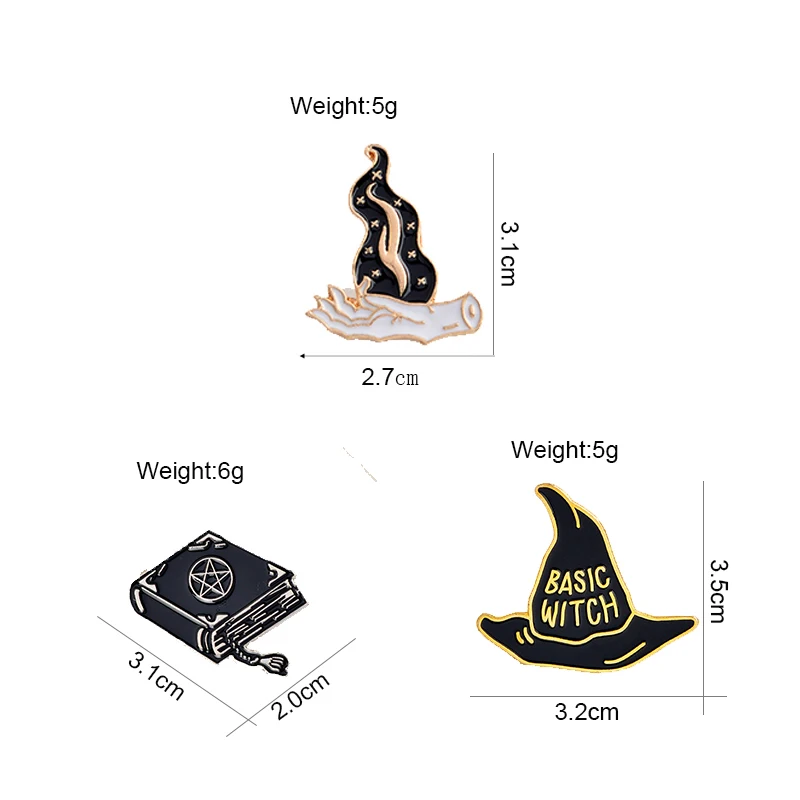 Halloween Party Accessories Gothic Magic Book Witch Skull Coffin Cat Hand Addams Family Brooch Button Enamel Lapel Pin Badge