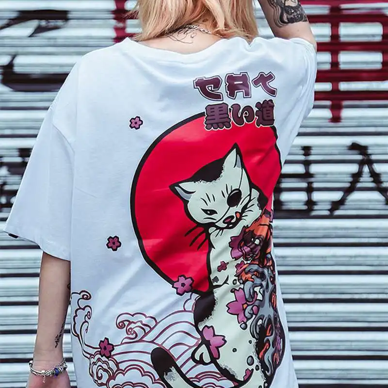 2019 хип хоп Футболка женская ukiyo e E shirt Harajuku уличная с коротким рукавом летняя