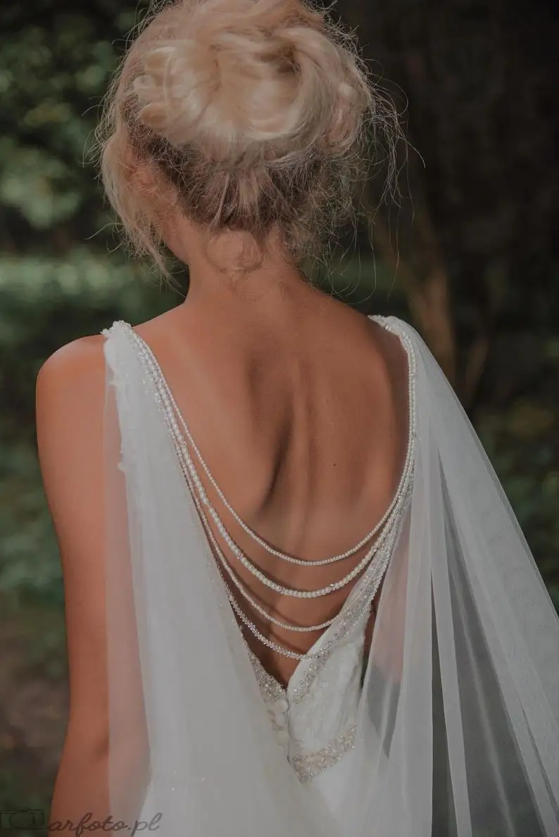 

Wedding cape - Bridal cape veil - Shoulder veil - Back Necklace, Wedding Cape Veil, Modern Veil, Bridal Back Necklace