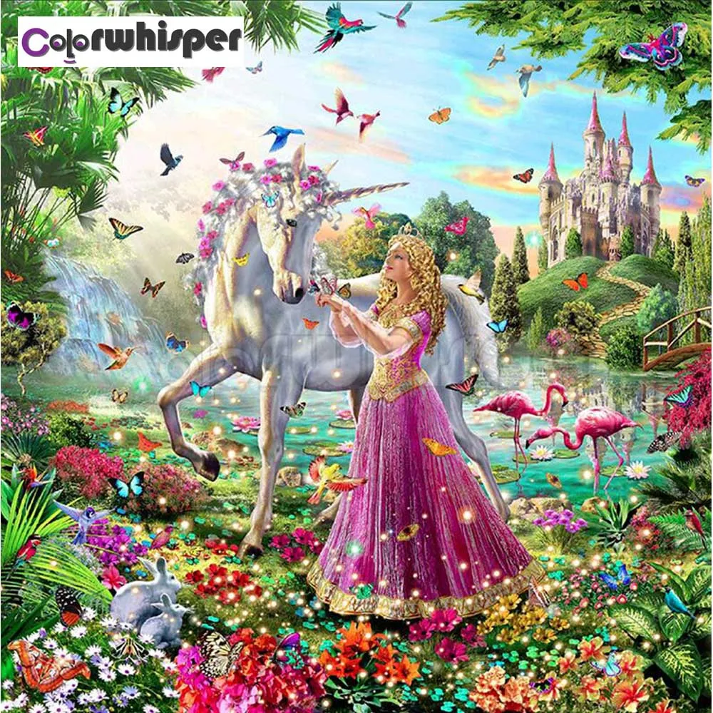 Алмазная картина полностью квадратная/круглая дрель мультфильм Единорог