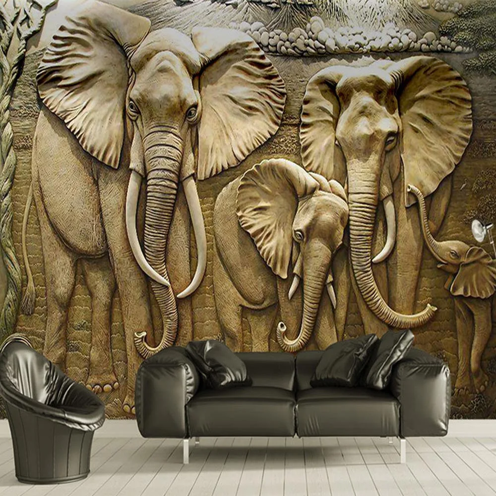 

3D Elephant Wallpaper Murals for Living Room Wall Art Decor Landscape papel tapiz para paredes 3d stereoscopic Wallpapers Luxury