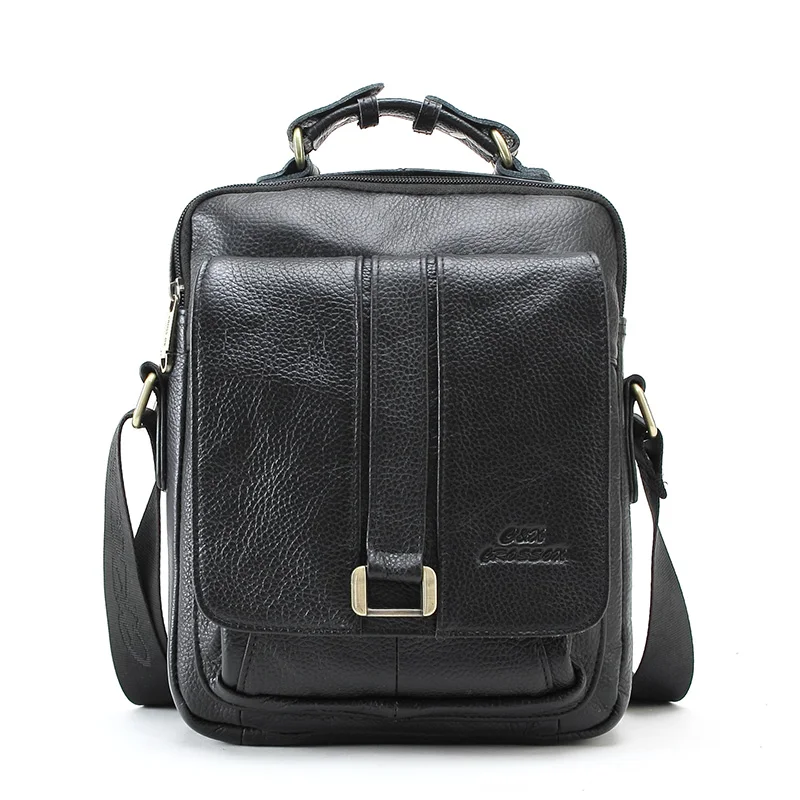 CROSS OX Business Men Genuine Leather Bag Natural Cowskin Men Messenger Bags Vintage Men's Cowhide Shoulder Crossbody Bag SL053M - Цвет: Black