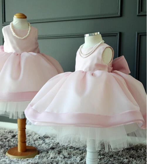 Dusty pink ball gown tutu princess 1 year Birthday party Dress for Baby girl with bow knee-length baptism christening dress | Детская
