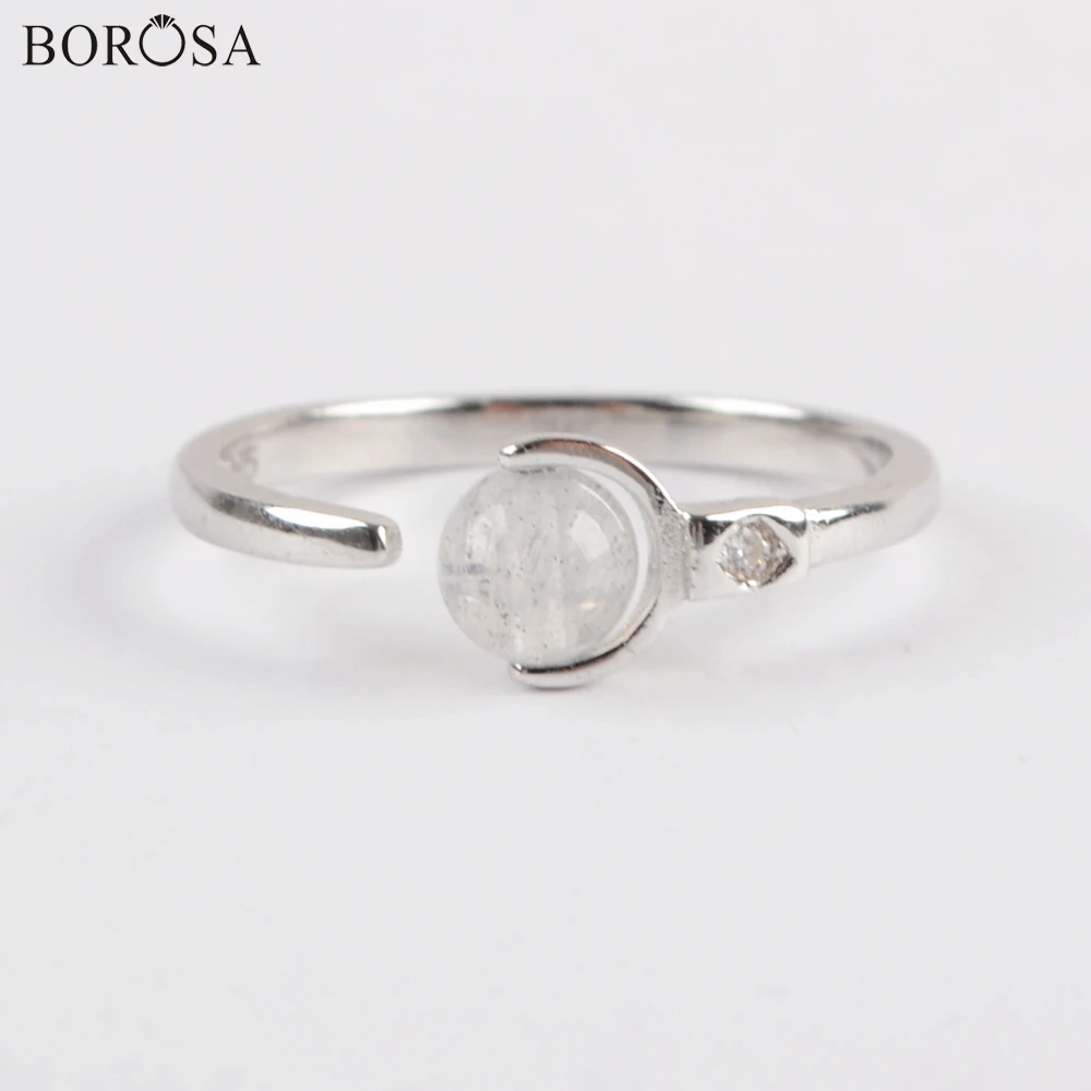 BOROSA 10 шт. модное кольцо из чистого серебра 92.5% пробы с натуральным лунным камнем
