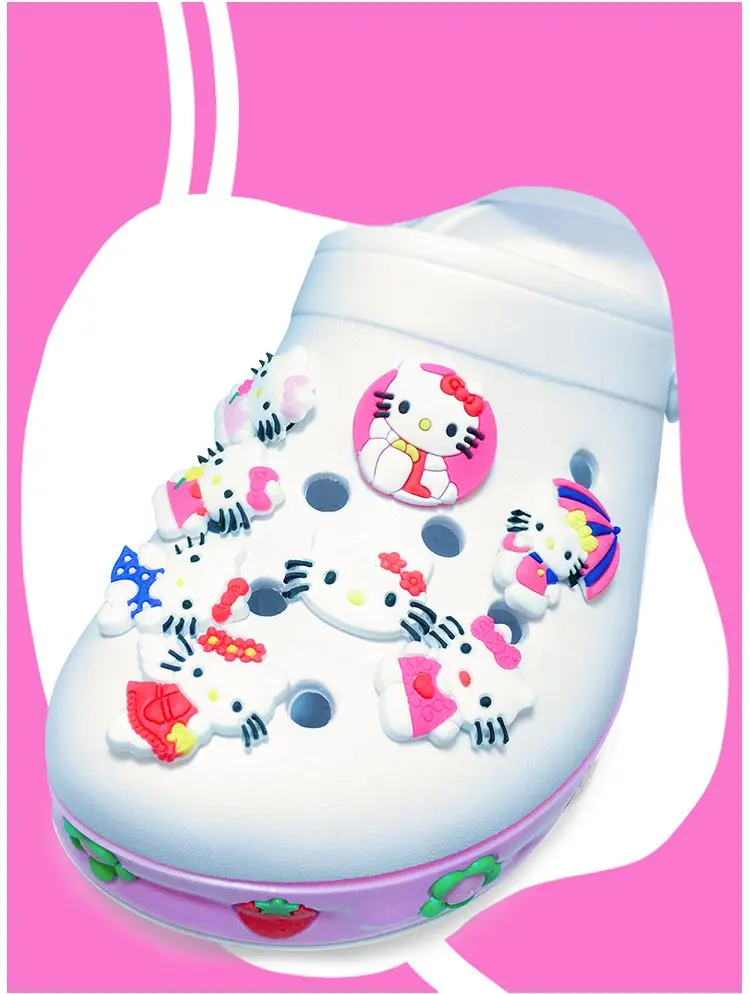 Горячая распродажа, 50-60 шт./партия, hello kitty, ПВХ, обувь, очаровательные аксессуары для обуви обувь, украшение для Croc jibz, подарок для детей