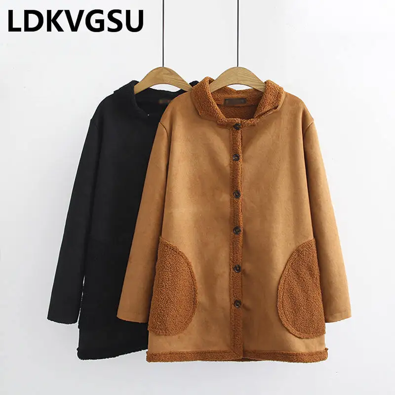 

Plus Size 6XL Suede Overcoat 2019 Spring Winter New Plus Velvet Thick Woolen Coat Female Casual Loose Lamb Cashmere Coat Is1545