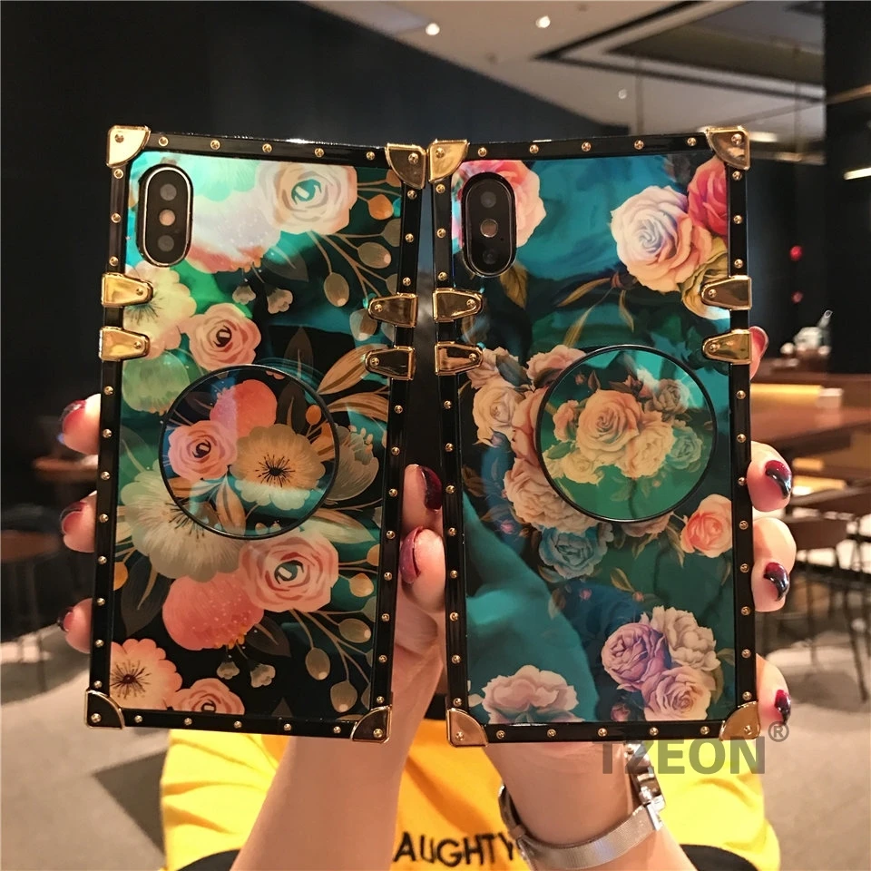 CC Camellia чехол для телефона IPhone XSmax XR XS X 8 8Plus 7 7Plus 6S 6Plus цветочный синий луч квадратный заклепки ретро розетка Крышка