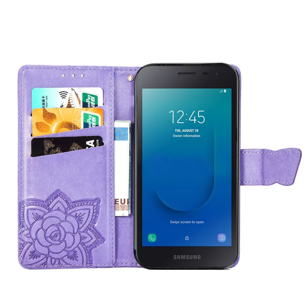 Кожаный чехол-книжка для Samsung Galaxy J2 Core Cover Butterfly Flower Capa On For samsung galaxy J260F