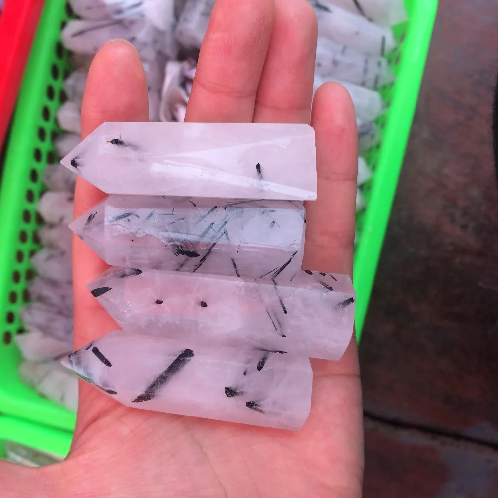 4pcs Natural black tourmaline crystal point wand tower single Obelisk Healing Crystal gemstone wholesale | Дом и сад