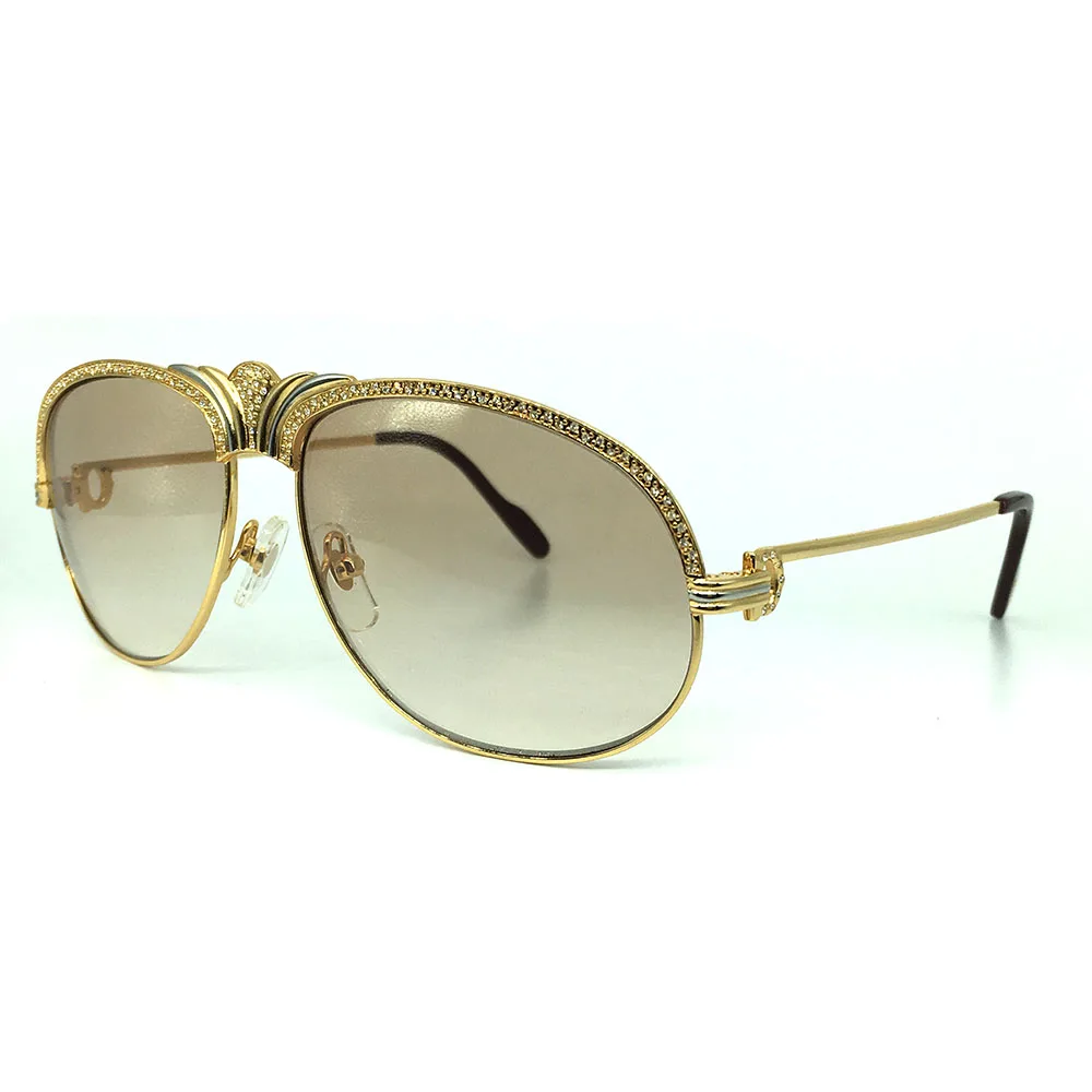 

High Quality Luxury Brand designer sunglasses woman carter glasses women diamond sunglass rehinestone semi rimless golden frame