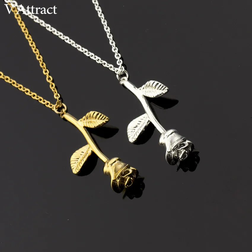 V привлечь серебряные колье Femme Нержавеющая сталь цепи Collier розового золота розы себе Цепочки и ожерелья Для женщин jewelry Макси колье