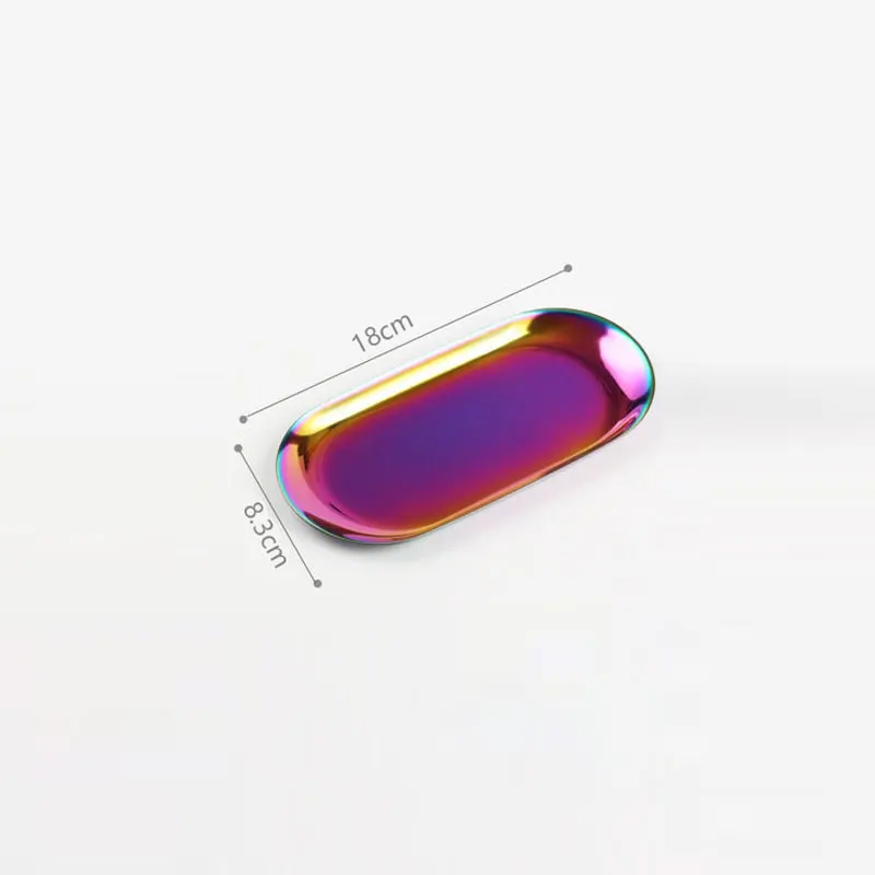 color small Нордический Овальный металлический поднос для ювелирных изделий, настольный органайзер, украшение для кухни, плато для хранения продуктов, золотые и серебряные украшения - Цвет: color small
