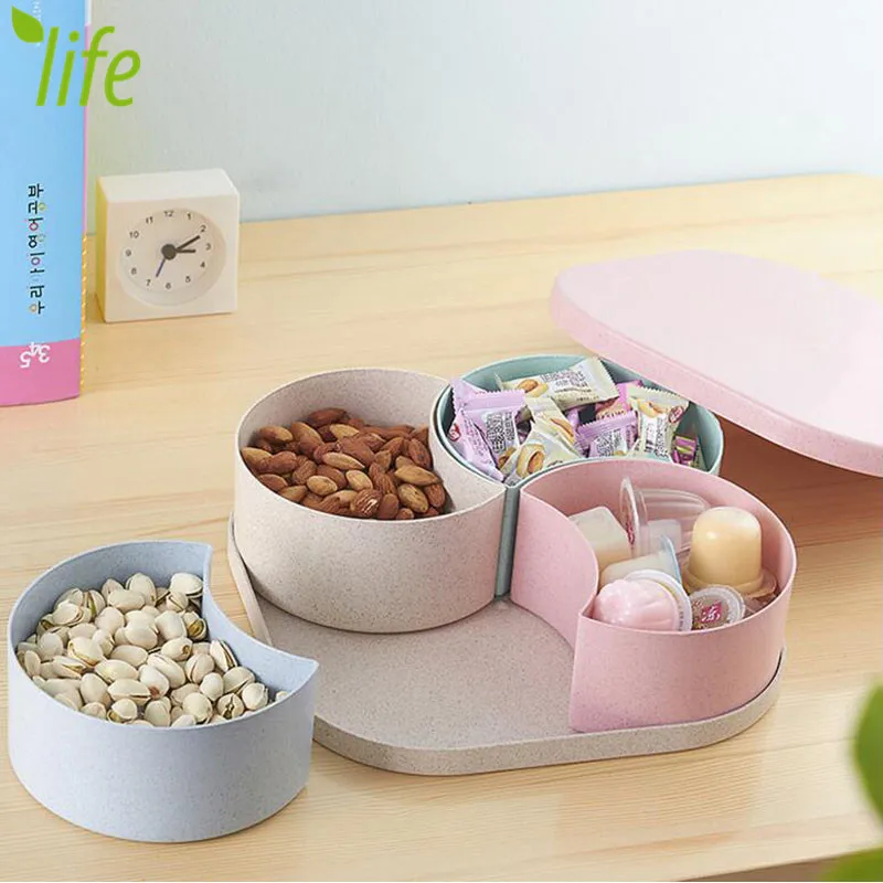 

Eco-friendly Wheat-straw Candy Jar Pink Nuts Large Capacity Modern Box Storage Box With Fruit Plate 1 Piece Free Shipping
