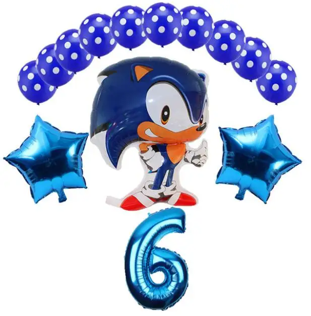 14pcs 14 шт./лот sega Sonic Ёжик супер герой двухсторонний фольгированный шар мальчик девочка день рождения номер 1-9 Воздушные шары Декор - Цвет: 14pcs