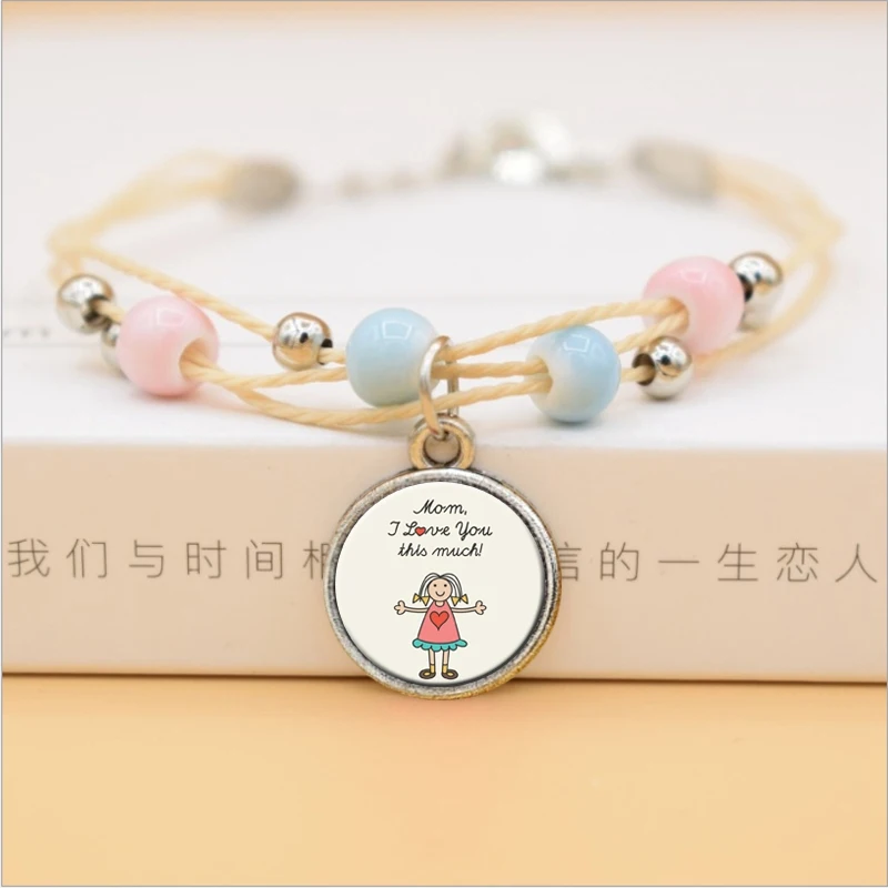 The Best Mom Ever Glass Cabochon Charms Bracelet Ceramic Beads Bracelets For Women Love Gifts Mother | Украшения и аксессуары