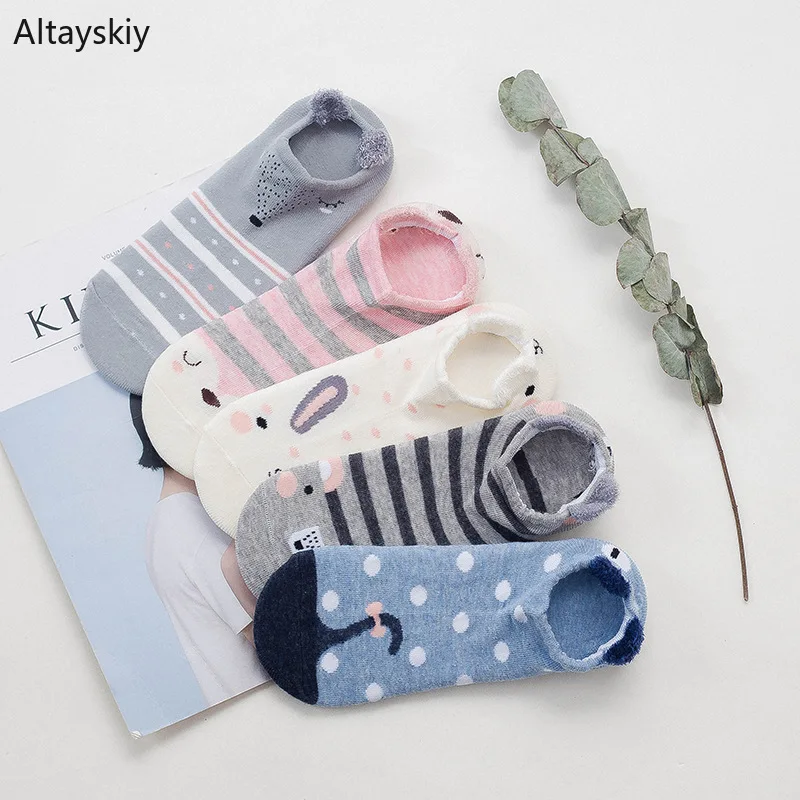 Носки для женщин Kawaii Мультяшные животные хлопок высокая эластичность невидимые