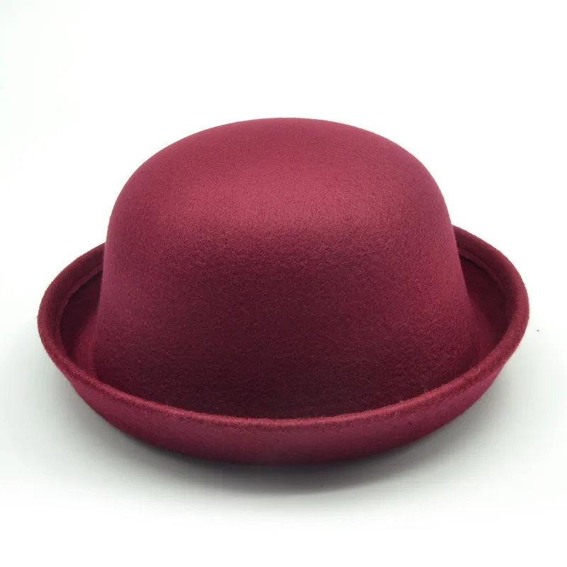 Модная популярная женская шляпа Fedora винтажная Дамская милая детская трендовая шерстяная фетровая шляпа Боулер Дерби гибкие шляпы для девочек и мальчиков - Цвет: Коричневый