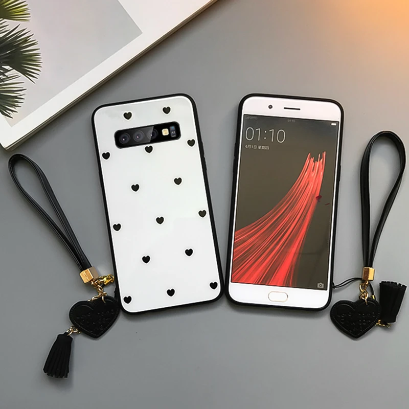 BONVAN для samsung Galaxy s10 plus, чехол из закаленного стекла с сердечком, чехол для samsung Galaxy S10 Lite S10 e, ремешок с кисточкой S10, чехол