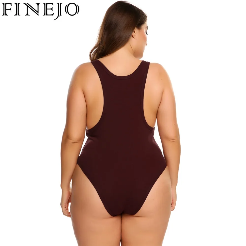 FINEJO Women's Sleeveless Solid Slim Fit One Piece Bodysuit Plus Size 2018 Camiseta Tops Blusa Spring summer Mono mono | Женская
