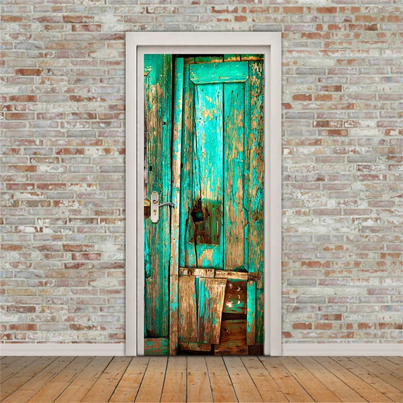 2 sheets/pcs Old Green Wooden Door Mural Poster DIY Waterproof Sticker Special Art Wall Paper for Office Bedroom Cafe Decor | Дом и сад