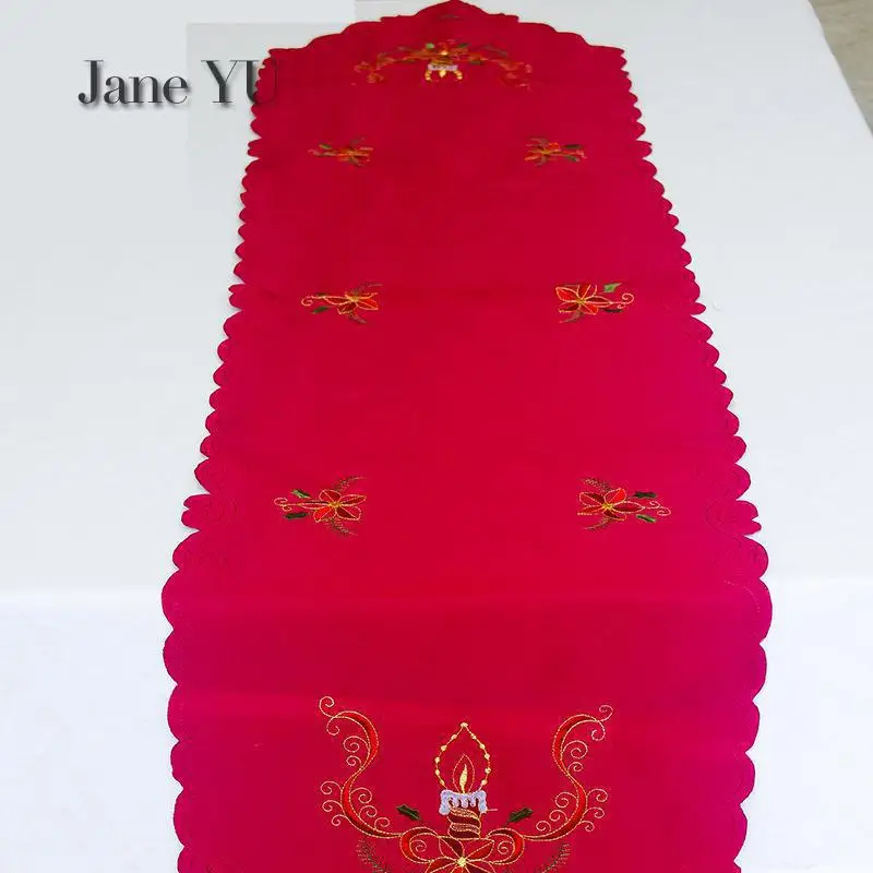 

JaneYU New Christmas Tabled Flag Creative Christmas Embroidery Tablecloth Christmas Table Accessories