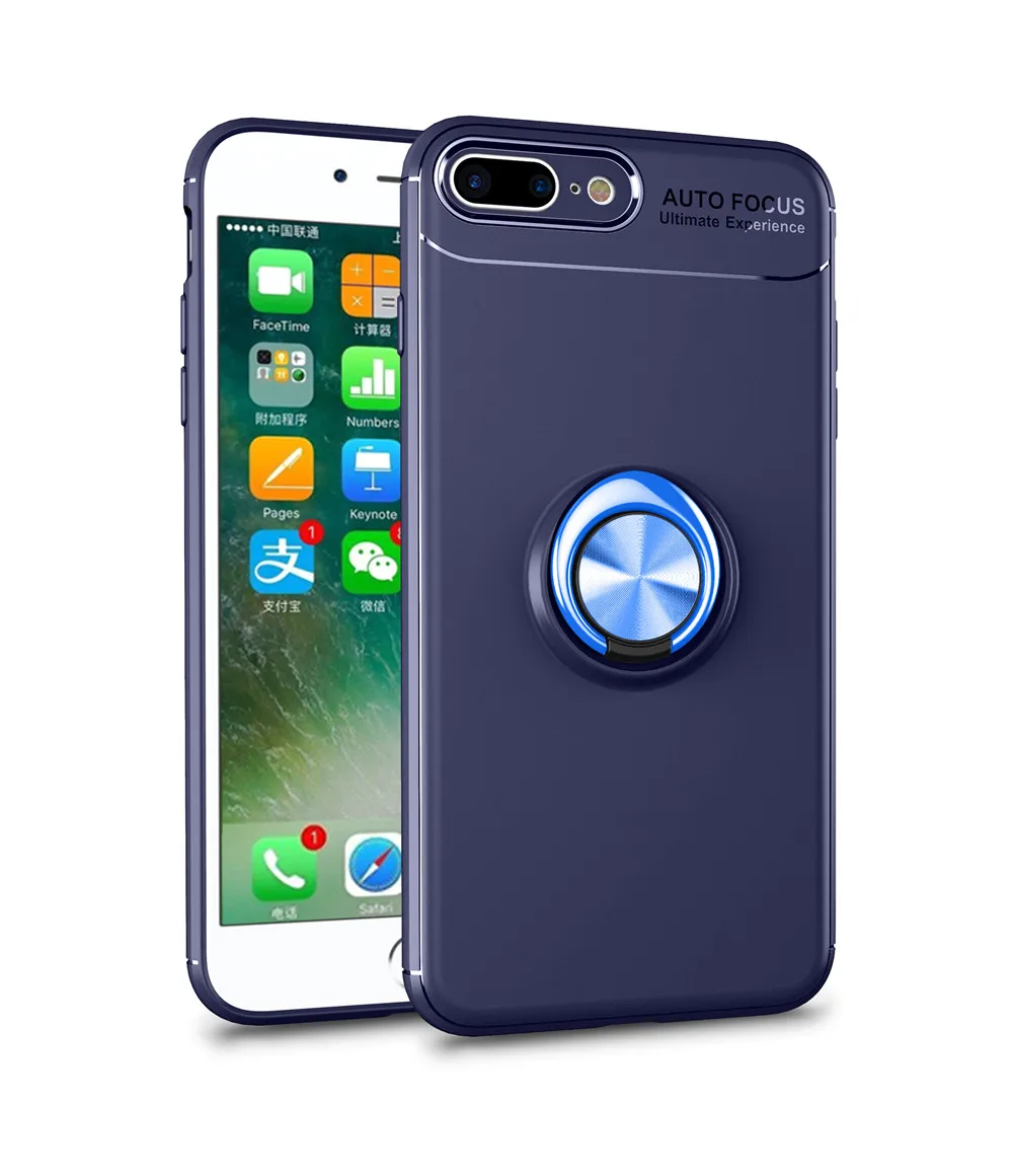 Синий Для iPhone 6 6s 7 8 Plus X Xs чехол для MAX XR красочные металлические магнитные кольца держатель Мягкий Силиконовый ТПУ Роскошный чехол для iPhone 5 5S se - Цвет: Синий