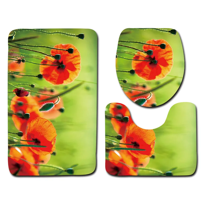 free shipping 3pcs purple ball flower banyo bathroom carpet toilet u bath mat set non slip pad tapis salle de bain alfombra bano free global shipping