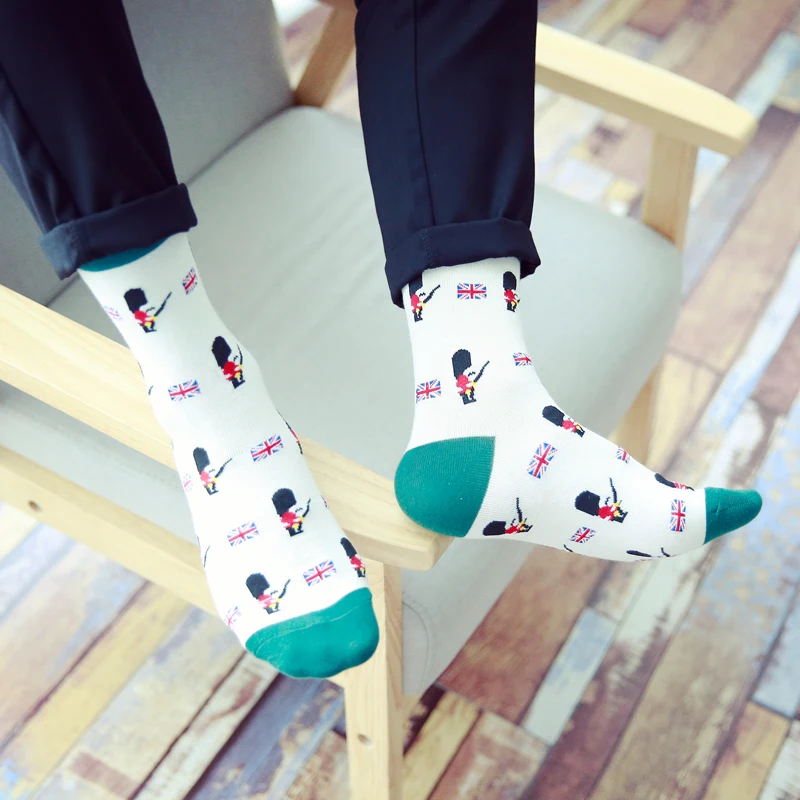 Новые модные мужские хлопковые носки британские солдаты Мультяшные впитывающие