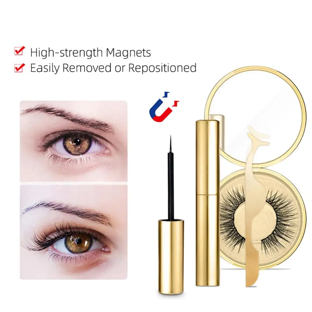 Магнитные ресницы натуральный магнит накладные с жидкой подводкой для глаз и